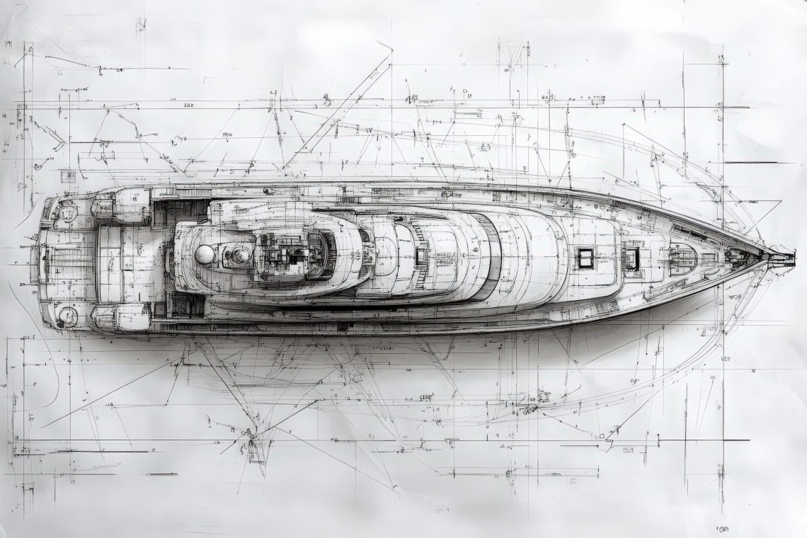 detailed-technical-sketch-showcases-design-luxury-yacht-featuring-intricate-lines-measurements-construction-elements-this-drawing-highlights-advanced-yacht-architecture